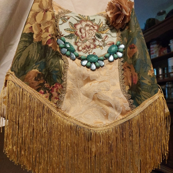 Handbags - Large Hand Crafted Tapestry Fringe Purse Boho Crossbody Bag Upcycle